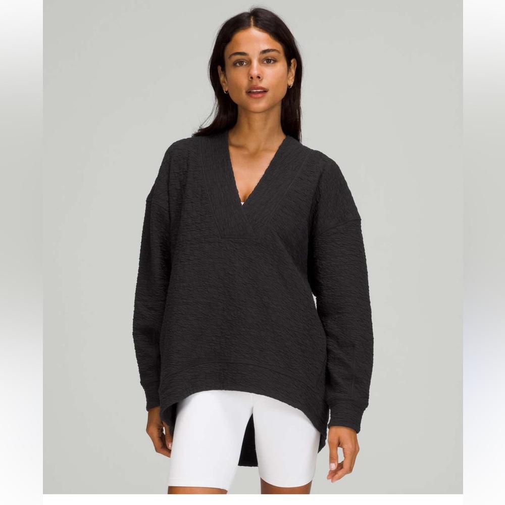 LULULEMON Rippled V-Neck Pullover Sweater Size‎ 2 Lounge Gym Atheisure Textured